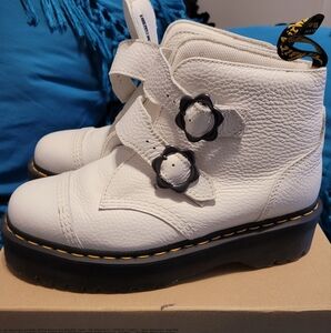 White Leather Dr. Marten Women Size 11 Platform Boots Devon Flower